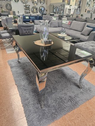 Mesa para comedor de cristal templado y metal