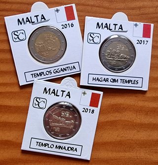 Lote de 3 monedas de 2€ conmemorativas de Malta