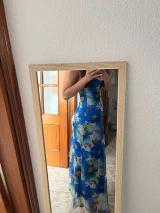 Vestido largo floral azul y verde