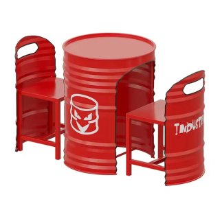 Mesa bidón con 2 taburetes
