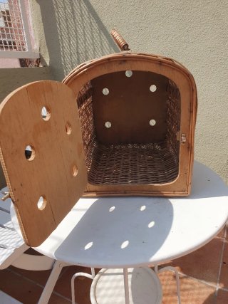 Transportín Vintage Mimbre y Madera Gatos