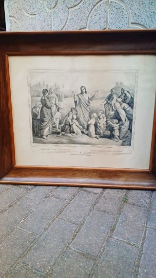 Trío de cuadros antiguos escenas bíblicas