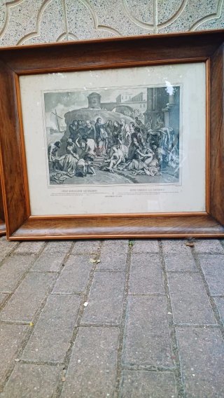 Trío de cuadros antiguos escenas bíblicas