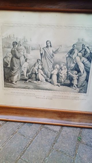 Trío de cuadros antiguos escenas bíblicas