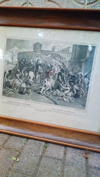 Trío de cuadros antiguos escenas bíblicas
