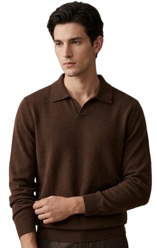 Maglione Polo Uomo Marrone Taglia L