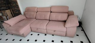 Sofá chaise longue rosa de tela