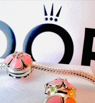 2 Charm Pandora Fiore Rosa e Argento