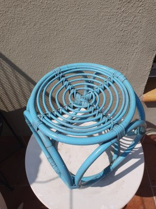 Taburete/Mesa Auxiliar Vintage Bambú Azul