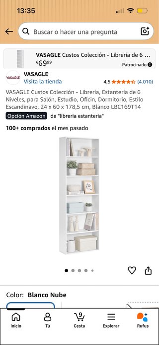 Estantería librería blanca 5 baldas