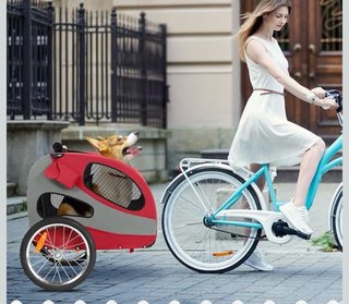 Remolque Bicicleta Perro Gris/Rojo