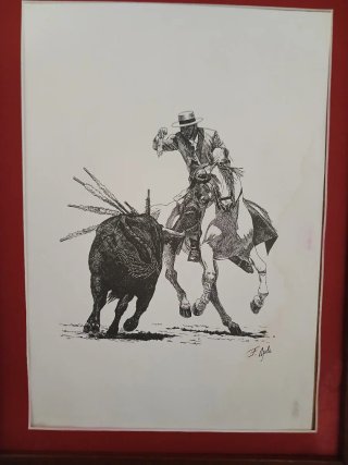 Cuadro taurino con figura de torero y toro