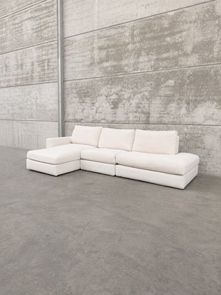 Sofá modular desenfundable Alea 5 plazas chenilla chaise longue izquierdo crudo 340 cm.
