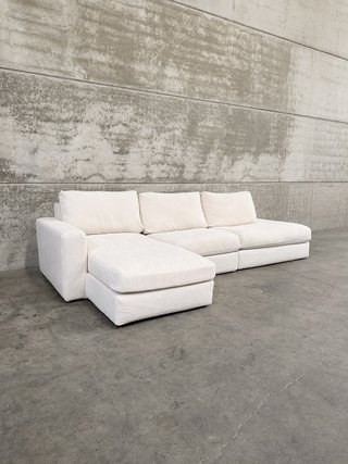 Sofá modular desenfundable Alea 5 plazas chenilla chaise longue izquierdo crudo 340 cm.