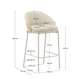 Taburete Eamy de poliuretano beige, chapado en fresno acabado natural y metal beige 65 cm