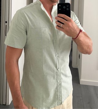 Camisa verde cuello mao