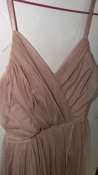 Vestido largo tul beige/rosa
