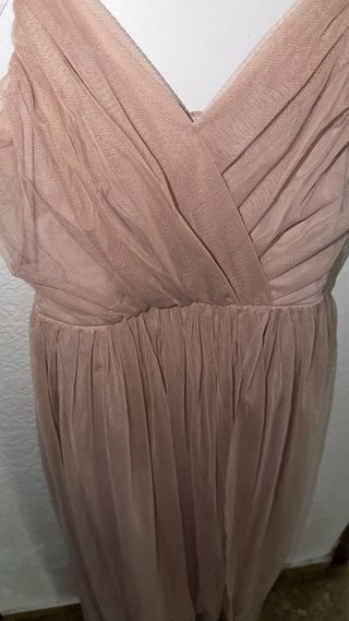 Vestido largo tul beige/rosa