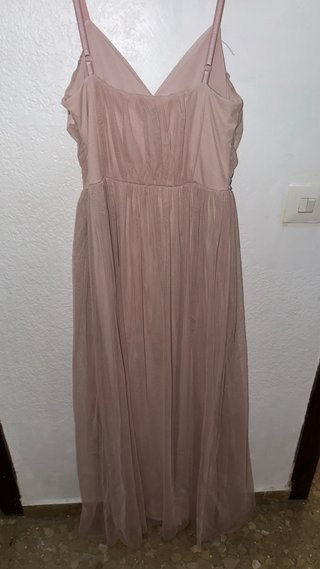 Vestido largo tul beige/rosa