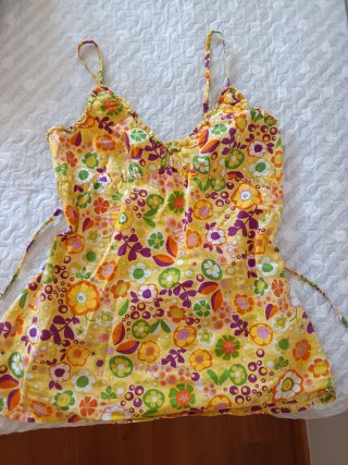 Top vintage giallo floreale con manici
