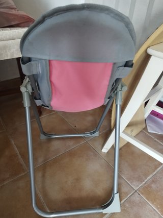 Trona de bebé plegable rosa y gris
