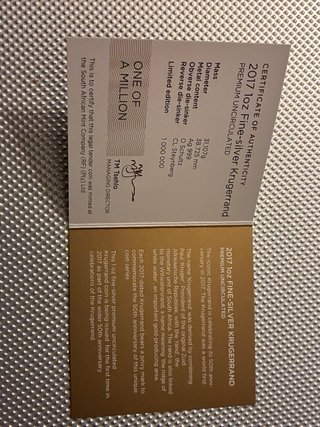 Krugerrand Plata 1 onza  2017