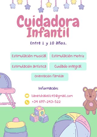 Cuidadora Infantil para niños entre 1 y 10 años