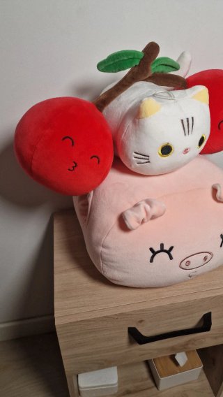 Lote peluches kawaii cerdo, gato y cerezas