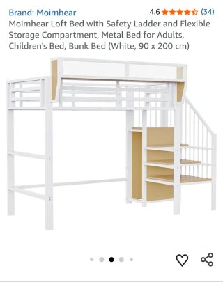 Cama alta loft metal blanca 90x200cm