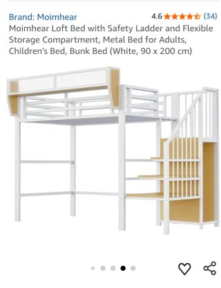 Cama alta loft metal blanca 90x200cm