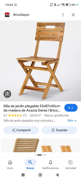 Silla de jardín plegable Acacia