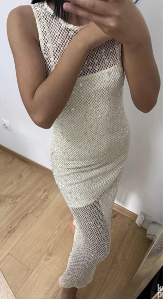 Vestido Lentejuelas Midi Zara XS