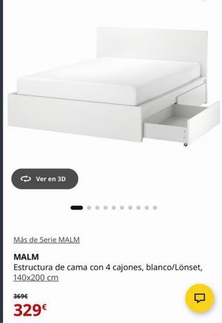 Estructura Cama MALM Ikea Blanca 4 Cajones