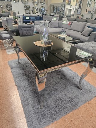 Mesa para comedor de cristal templado negra