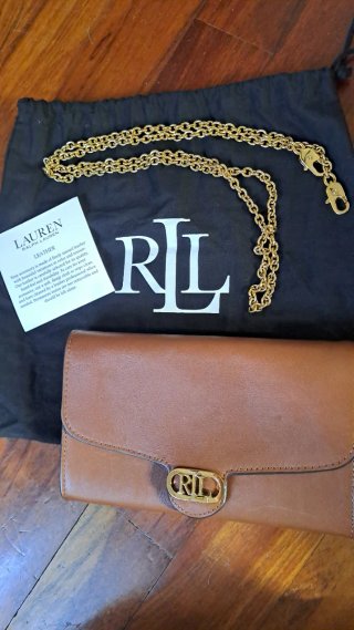 Pochette Ralph Lauren in pelle marrone con catena