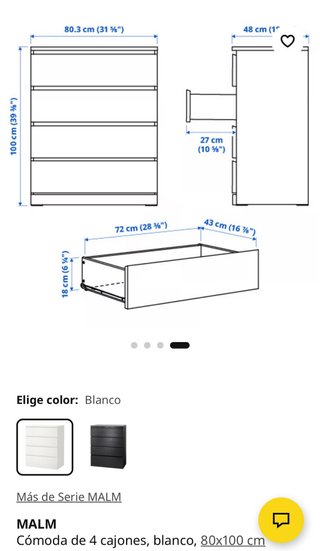 Cómoda MALM IKEA Blanca 2 unidades disponibles.