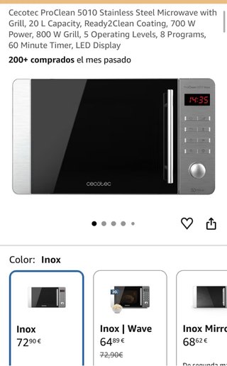 Microondas Cecotec Proclean 5010 Inox 700w