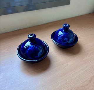 2 cuencos de cerámica con tapa artesanales