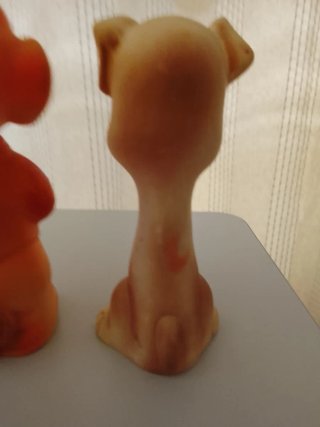 Muñeco de goma antiguo payaso y perro