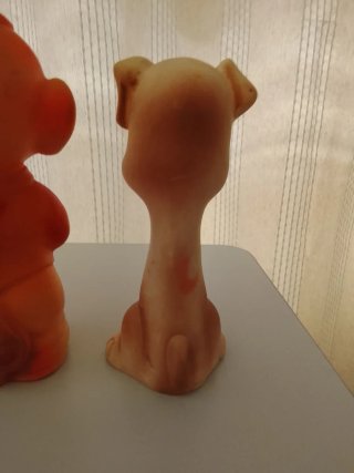 Muñeco de goma antiguo payaso y perro