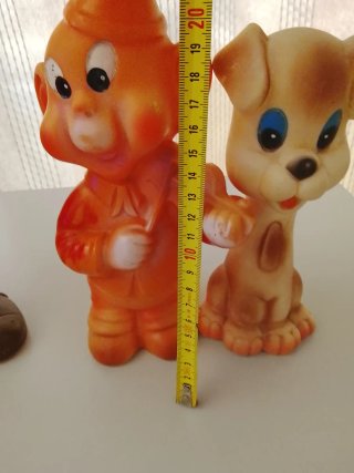 Muñeco de goma antiguo payaso y perro
