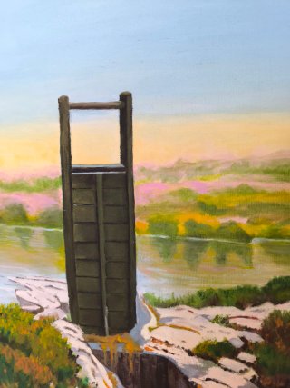 Óleo Original Paisaje con Compuerta Canal (60x30)