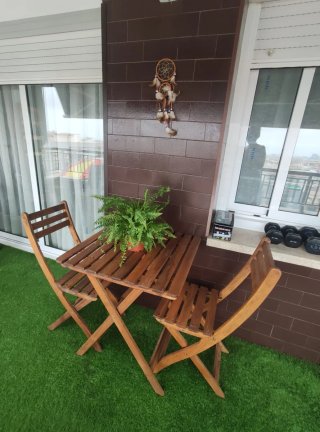 Mesa y 2 Sillas Terraza Madera