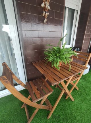 Mesa y 2 Sillas Terraza Madera