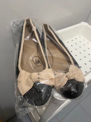 Manoletinas Mujer T36 Negro y Beige