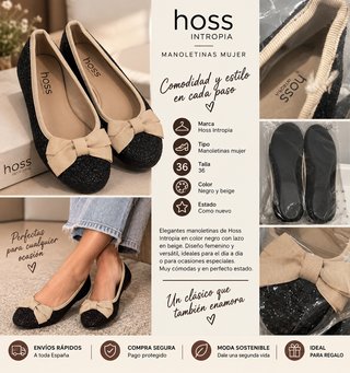 Manoletinas Mujer T36 Negro y Beige