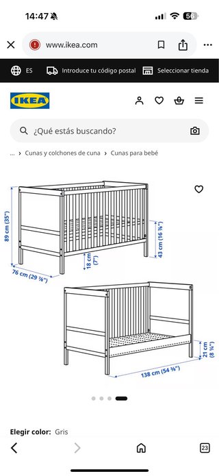 Cuna IKEA Sundvik Gris