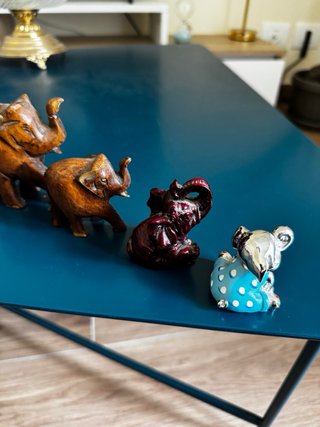 4 Elefantini Decorativi Legno e Ferro