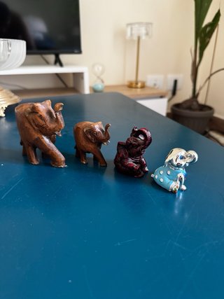 4 Elefantini Decorativi Legno e Ferro