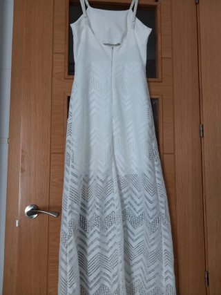 Vestido blanco largo con encaje XS